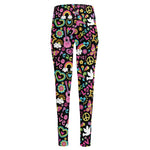Hippie Peace Sign And Love Pattern Print High-Waisted Pocket Leggings