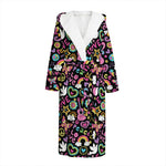 Hippie Peace Sign And Love Pattern Print Hooded Bathrobe