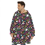 Hippie Peace Sign And Love Pattern Print Hoodie Blanket