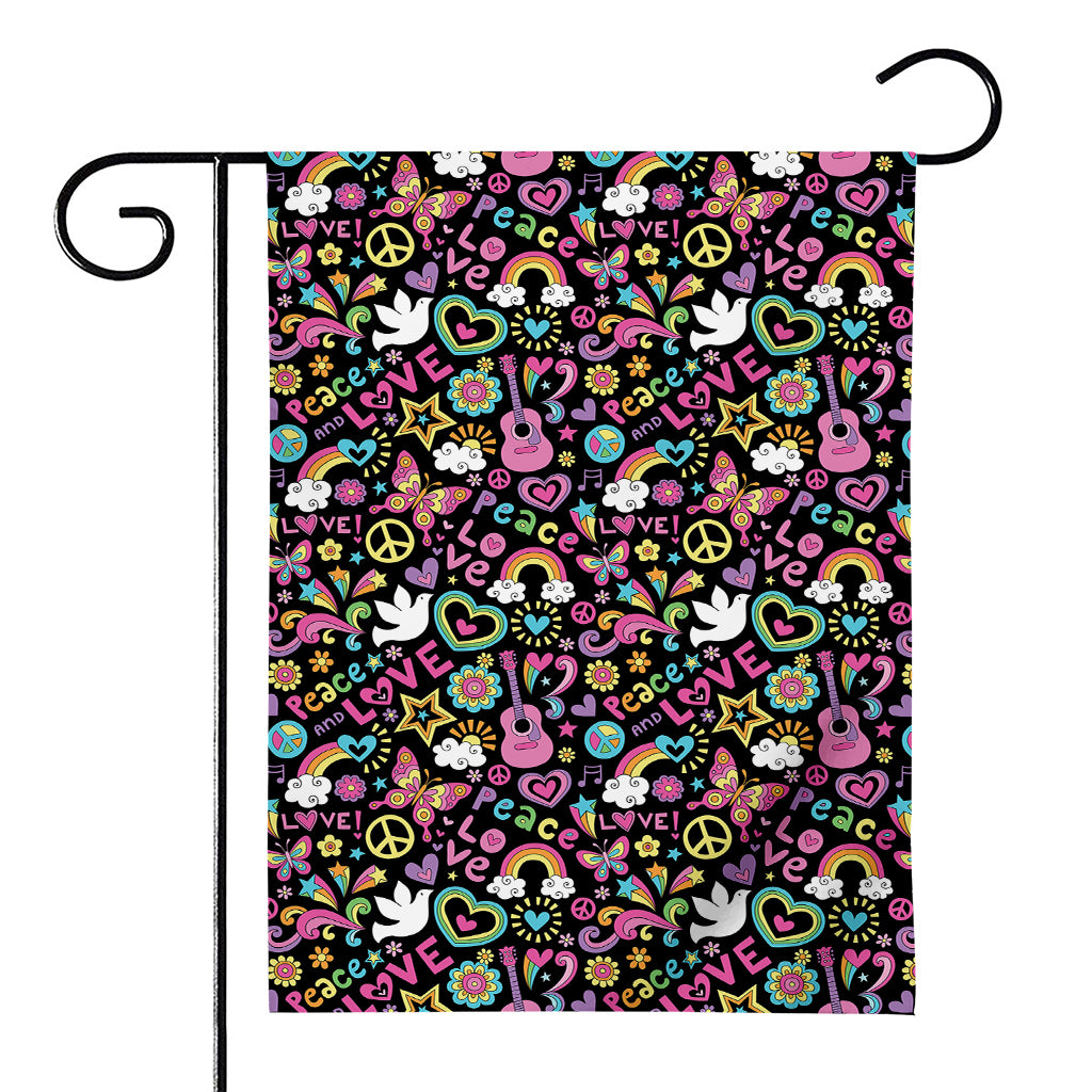 Hippie Peace Sign And Love Pattern Print House Flag