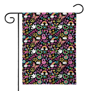 Hippie Peace Sign And Love Pattern Print House Flag