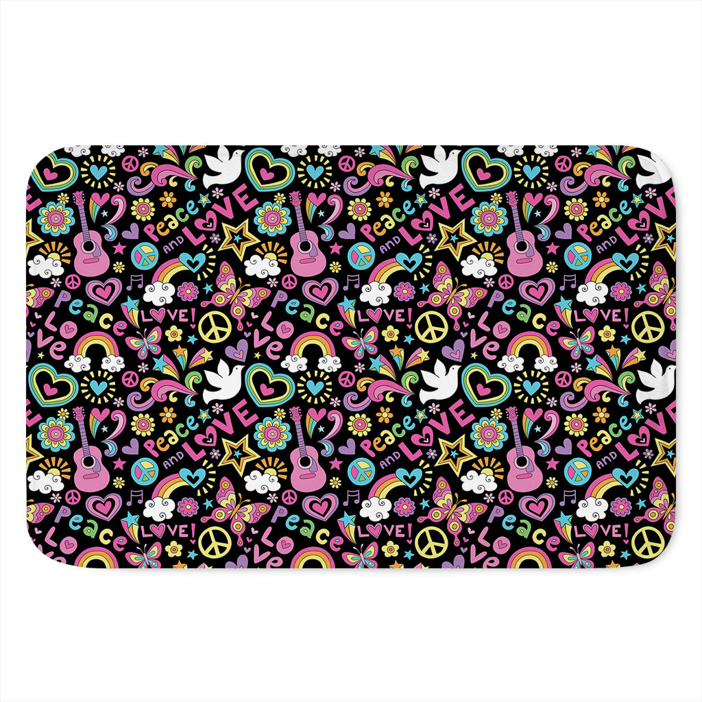 Hippie Peace Sign And Love Pattern Print Indoor Door Mat