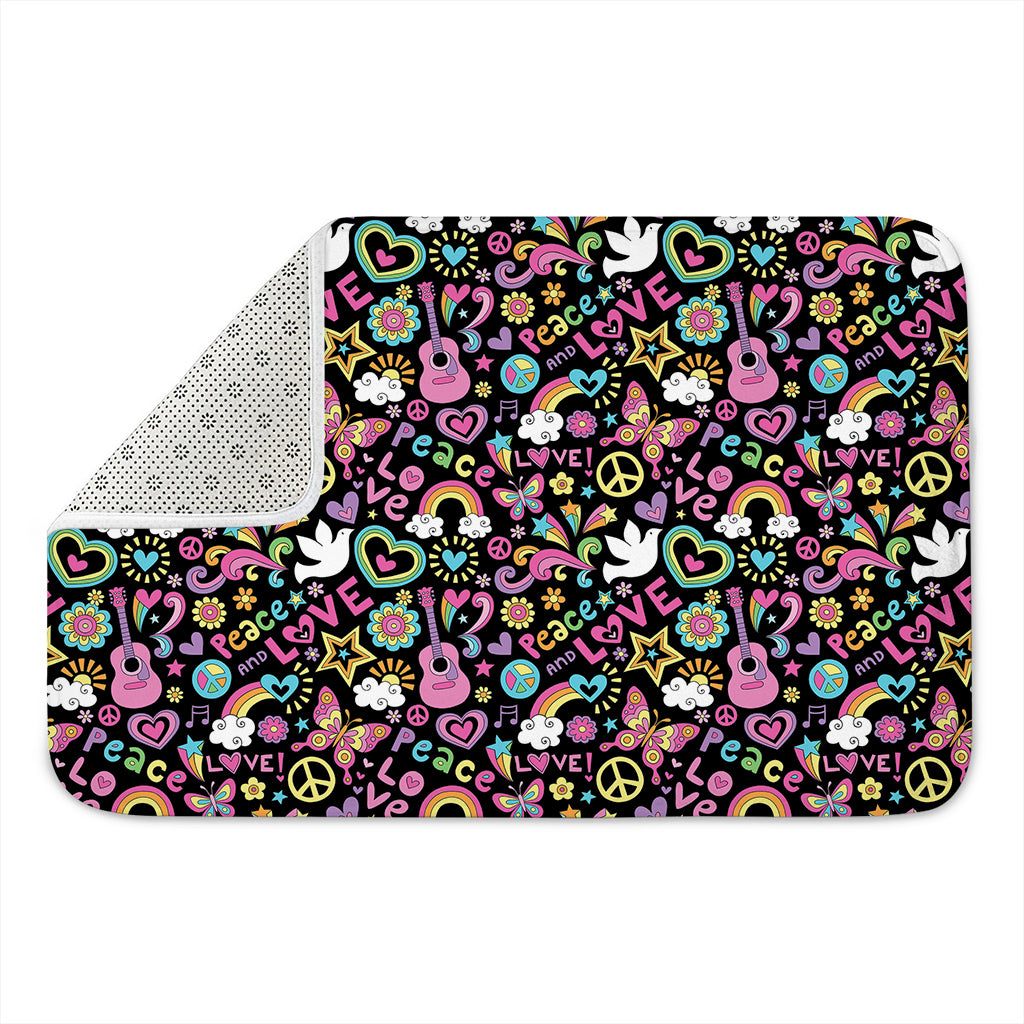 Hippie Peace Sign And Love Pattern Print Indoor Door Mat