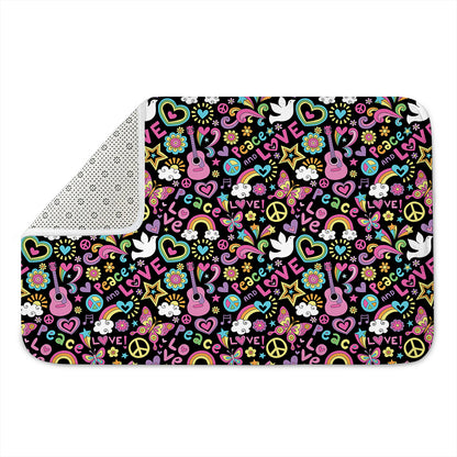 Hippie Peace Sign And Love Pattern Print Indoor Door Mat