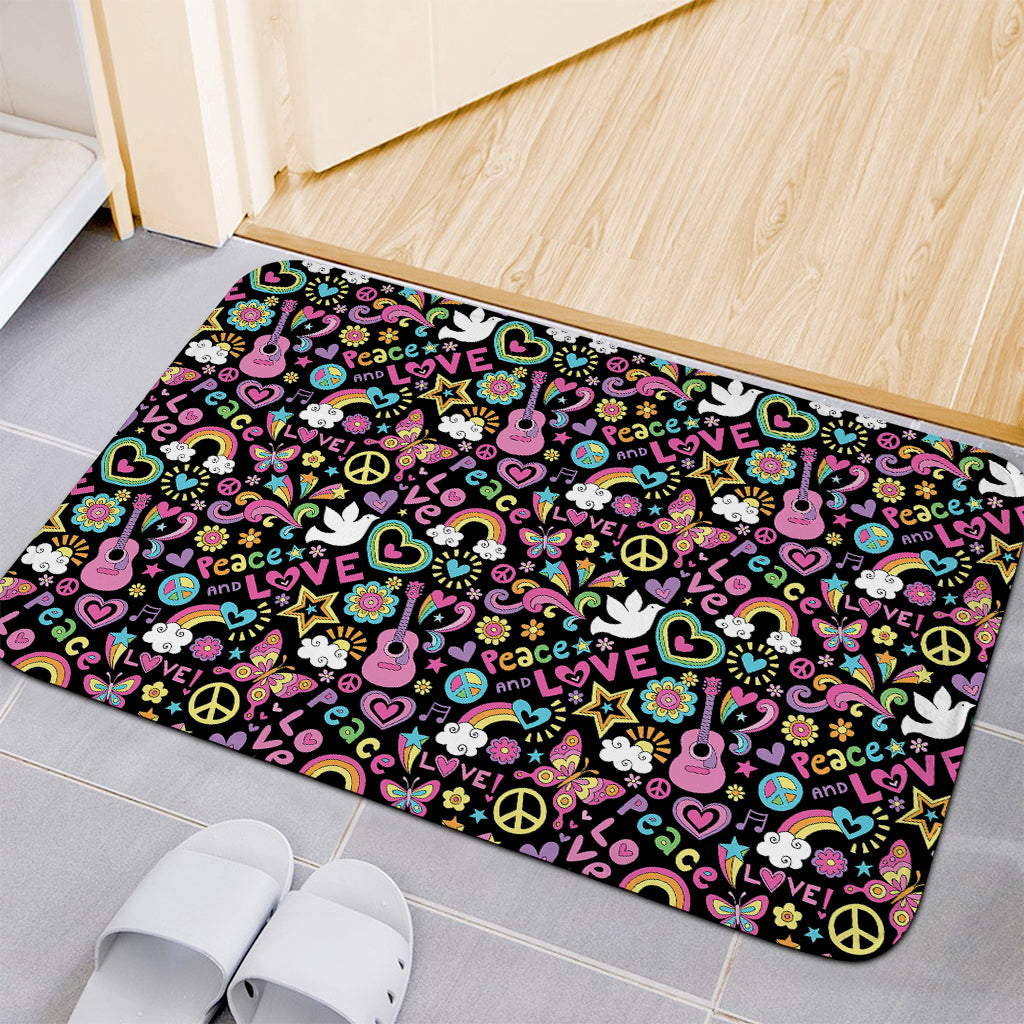 Hippie Peace Sign And Love Pattern Print Indoor Door Mat