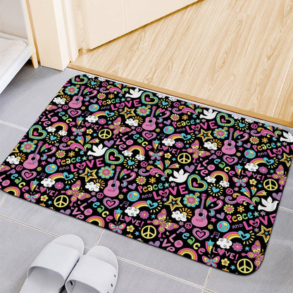 Hippie Peace Sign And Love Pattern Print Indoor Door Mat