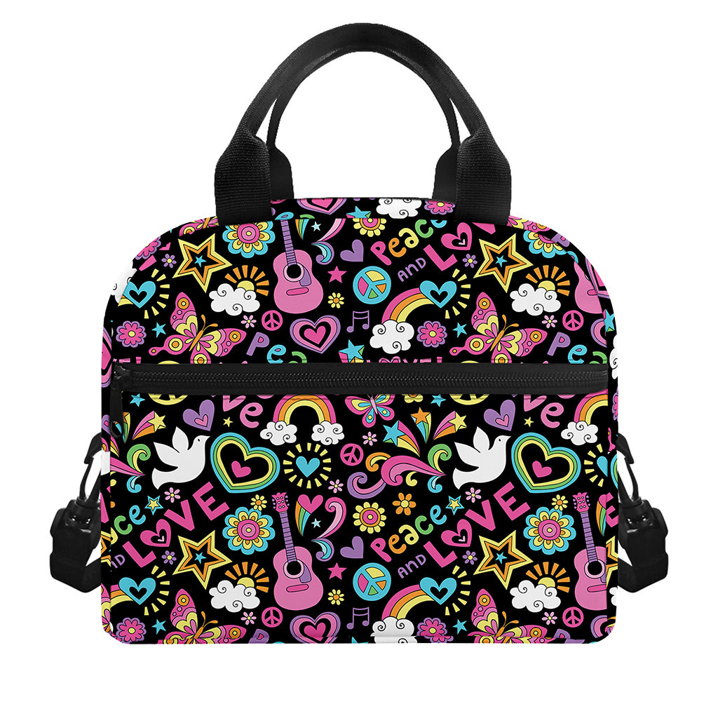 Hippie Peace Sign And Love Pattern Print Insulated Lunch Bag