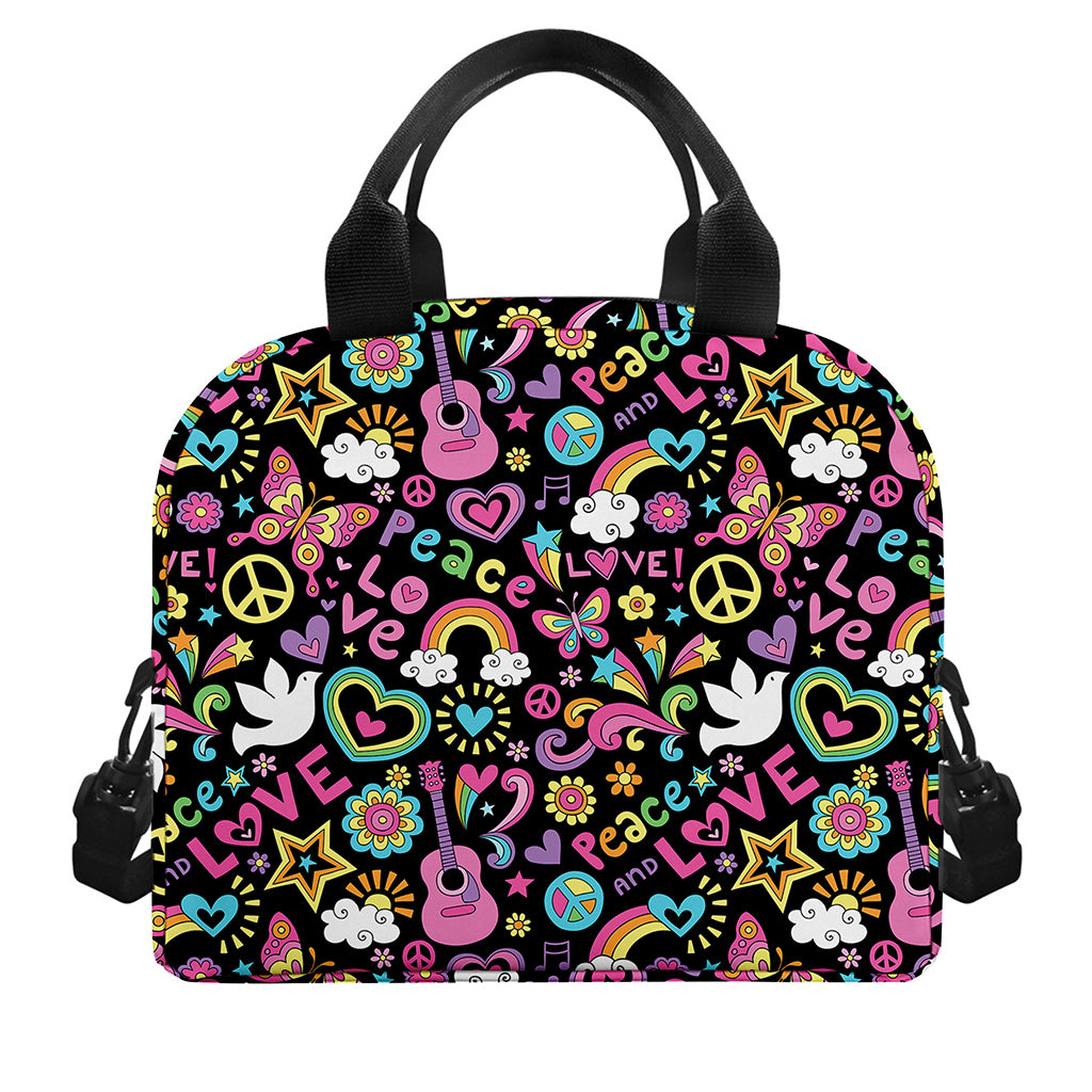 Hippie Peace Sign And Love Pattern Print Insulated Lunch Bag