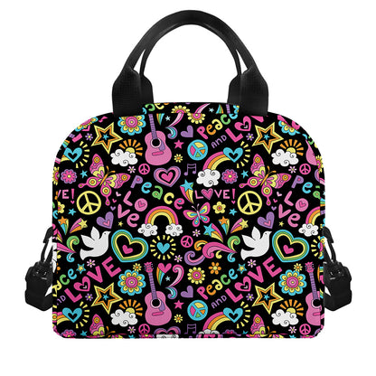 Hippie Peace Sign And Love Pattern Print Insulated Lunch Bag