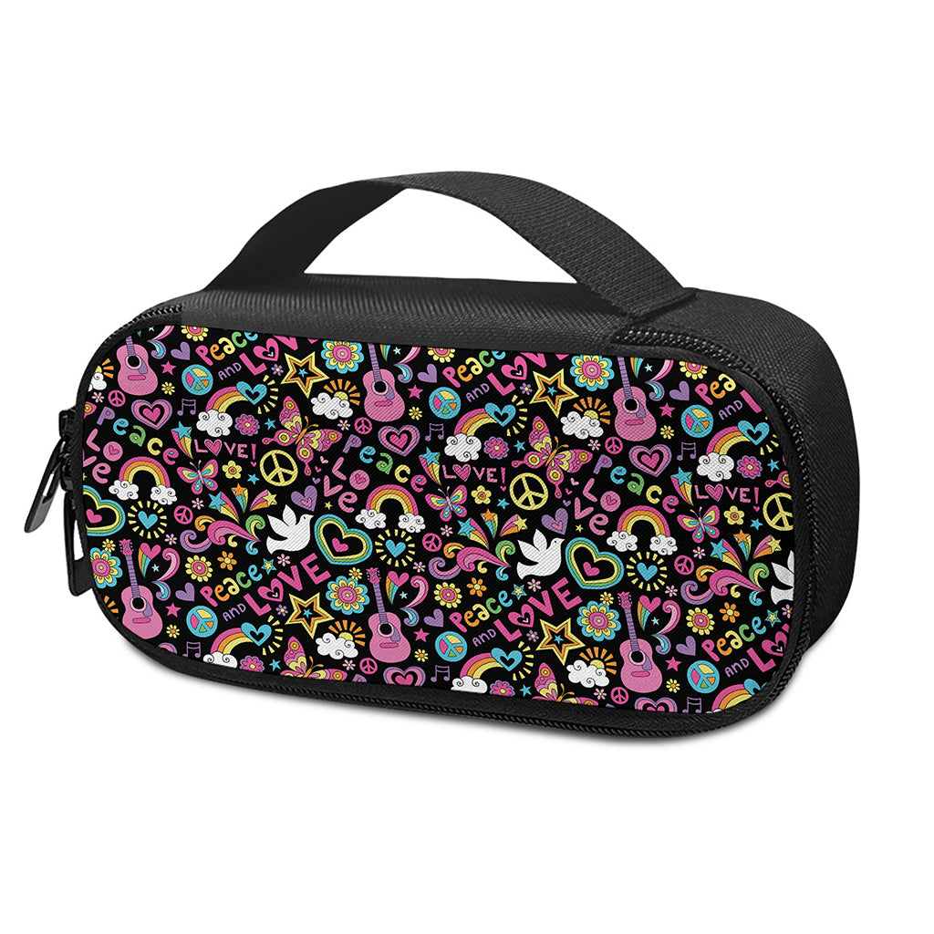 Hippie Peace Sign And Love Pattern Print Insulin Cooler Travel Case