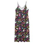 Hippie Peace Sign And Love Pattern Print Jersey Midi Cami Dress