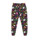 Hippie Peace Sign And Love Pattern Print Jogger Pants