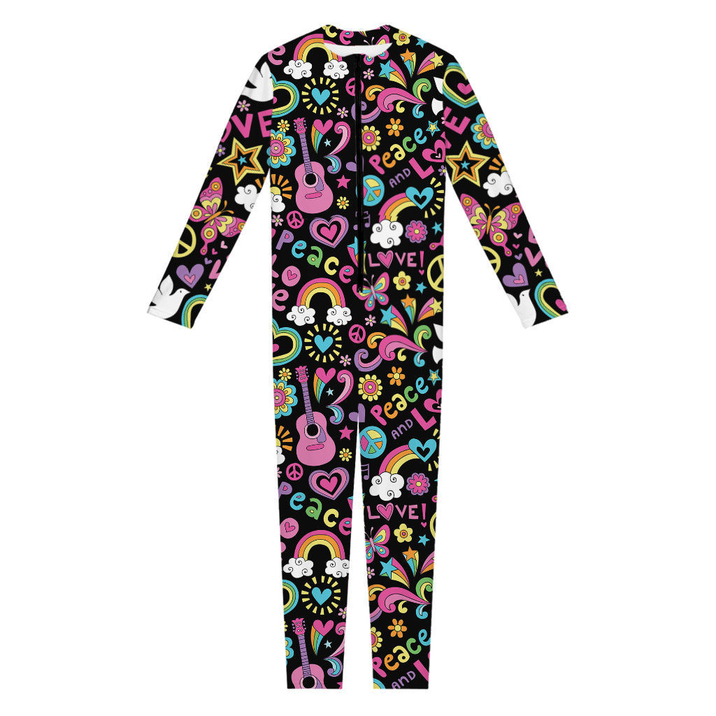 Hippie Peace Sign And Love Pattern Print Jumpsuit