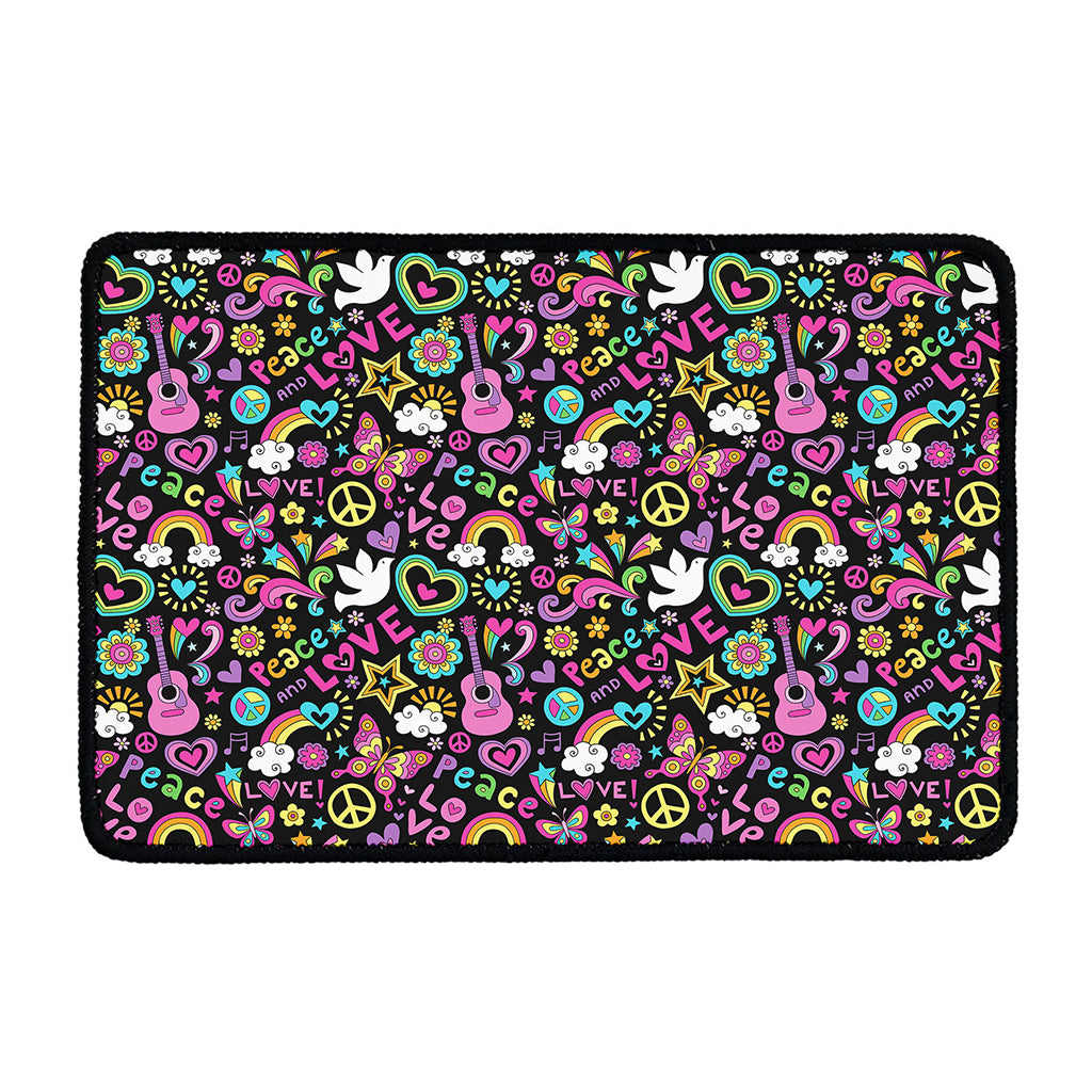 Hippie Peace Sign And Love Pattern Print Kitchen Mat