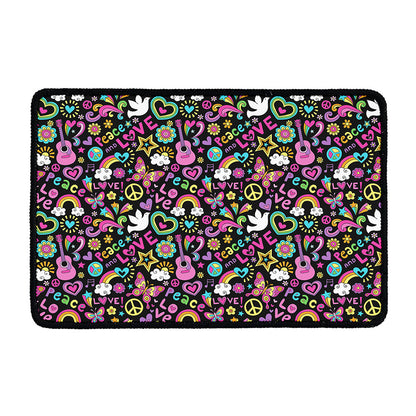 Hippie Peace Sign And Love Pattern Print Kitchen Mat