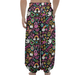 Hippie Peace Sign And Love Pattern Print Lantern Pants
