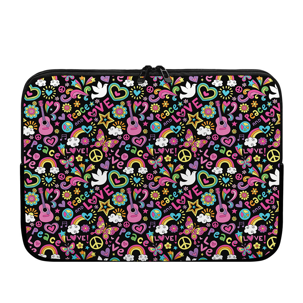 Hippie Peace Sign And Love Pattern Print Laptop Sleeve