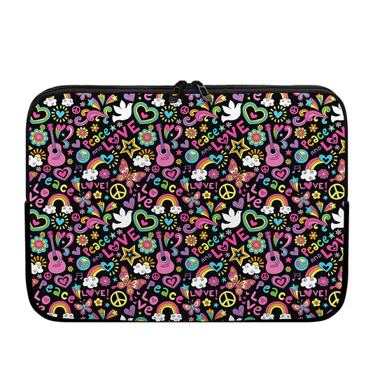 Hippie Peace Sign And Love Pattern Print Laptop Sleeve
