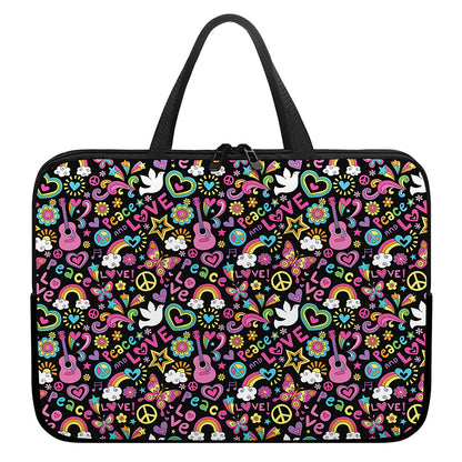 Hippie Peace Sign And Love Pattern Print Laptop Sleeve With Handle