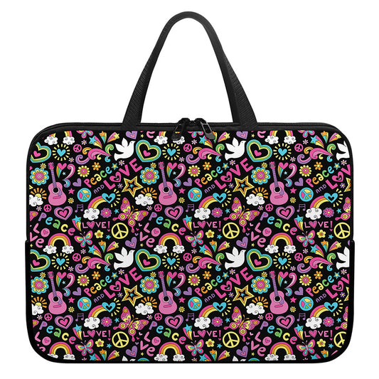 Hippie Peace Sign And Love Pattern Print Laptop Sleeve With Handle
