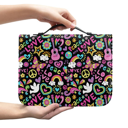 Hippie Peace Sign And Love Pattern Print Leather Bible Cover