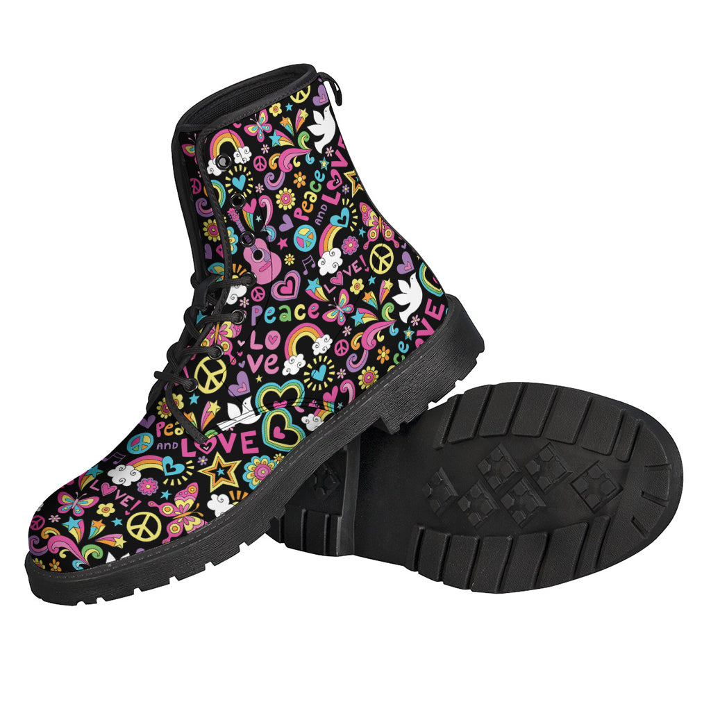 Hippie Peace Sign And Love Pattern Print Backpack