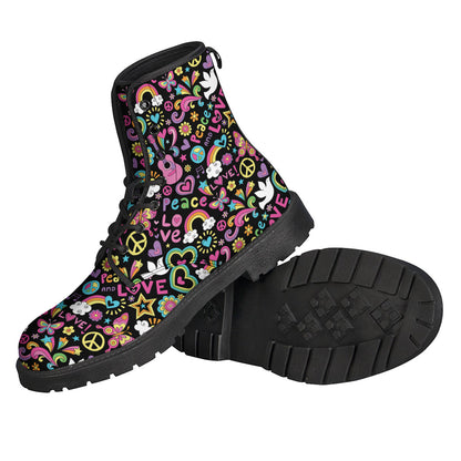 Hippie Peace Sign And Love Pattern Print Backpack