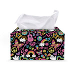 Hippie Peace Sign And Love Pattern Print Leather Tissue Box Cover
