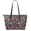 Hippie Peace Sign And Love Pattern Print Leather Tote Bag With Zipper