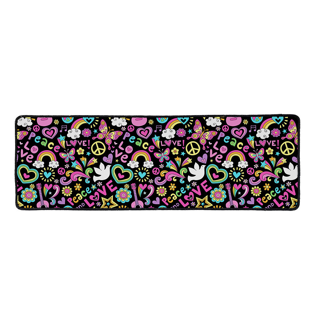 Hippie Peace Sign And Love Pattern Print Long Kitchen Mat