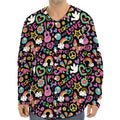 Hippie Peace Sign And Love Pattern Print Long Sleeve Baseball Jersey