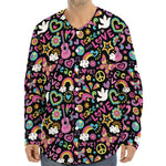 Hippie Peace Sign And Love Pattern Print Long Sleeve Baseball Jersey