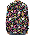 Hippie Peace Sign And Love Pattern Print Long Sleeve Baseball Jersey