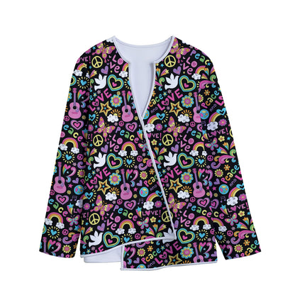 Hippie Peace Sign And Love Pattern Print Long Sleeve Short Coat