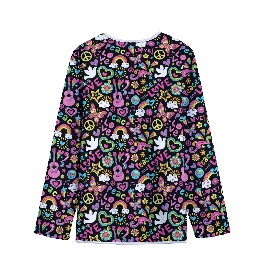 Hippie Peace Sign And Love Pattern Print Long Sleeve Short Coat