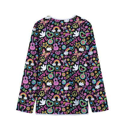 Hippie Peace Sign And Love Pattern Print Long Sleeve Short Coat