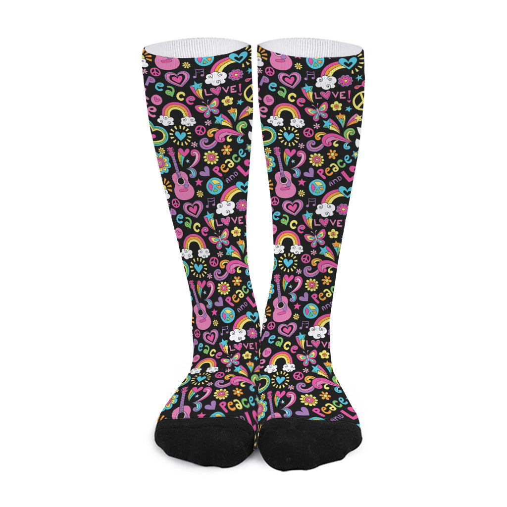Hippie Peace Sign And Love Pattern Print Long Socks