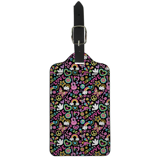 Hippie Peace Sign And Love Pattern Print Luggage Tag