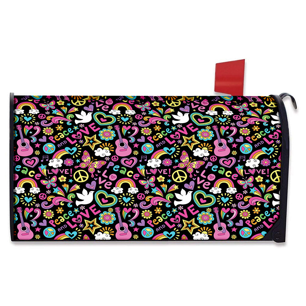 Hippie Peace Sign And Love Pattern Print Mailbox Cover