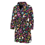 Hippie Peace Sign And Love Pattern Print Men's Bathrobe