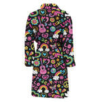 Hippie Peace Sign And Love Pattern Print Men's Bathrobe