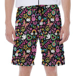 Hippie Peace Sign And Love Pattern Print Men's Beach Shorts