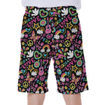 Hippie Peace Sign And Love Pattern Print Men's Beach Shorts