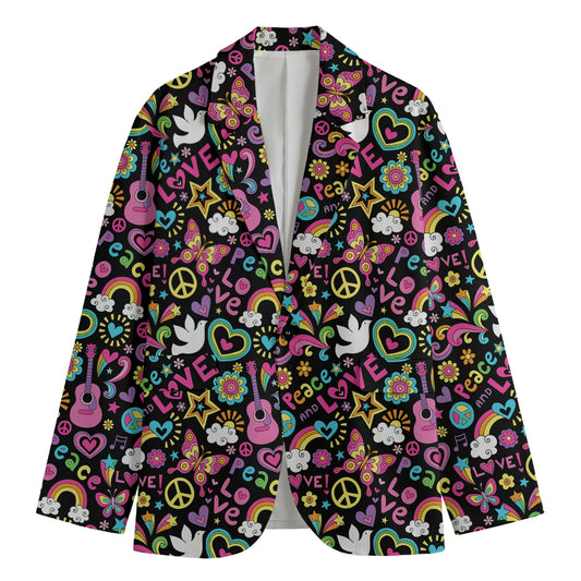 Hippie Peace Sign And Love Pattern Print Men's Blazer