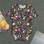 Hippie Peace Sign And Love Pattern Print Men's Bodysuit