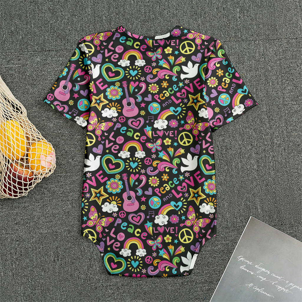 Hippie Peace Sign And Love Pattern Print Men's Bodysuit