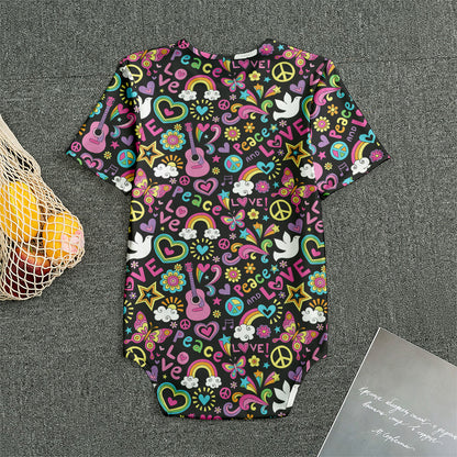 Hippie Peace Sign And Love Pattern Print Men's Bodysuit