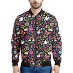 Hippie Peace Sign And Love Pattern Print Men's Bomber Jacket