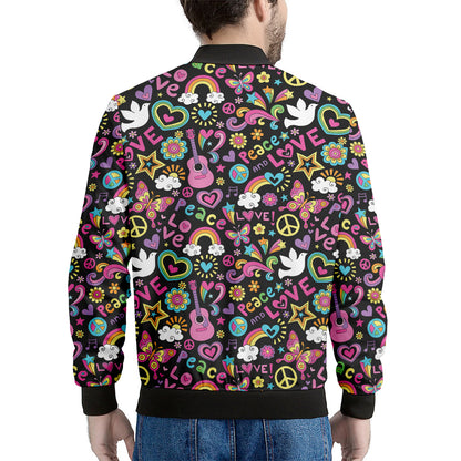 Hippie Peace Sign And Love Pattern Print Men's Bomber Jacket