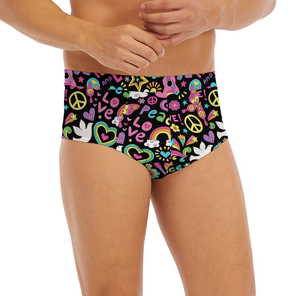 Hippie Peace Sign And Love Pattern Print Men's Briefs
